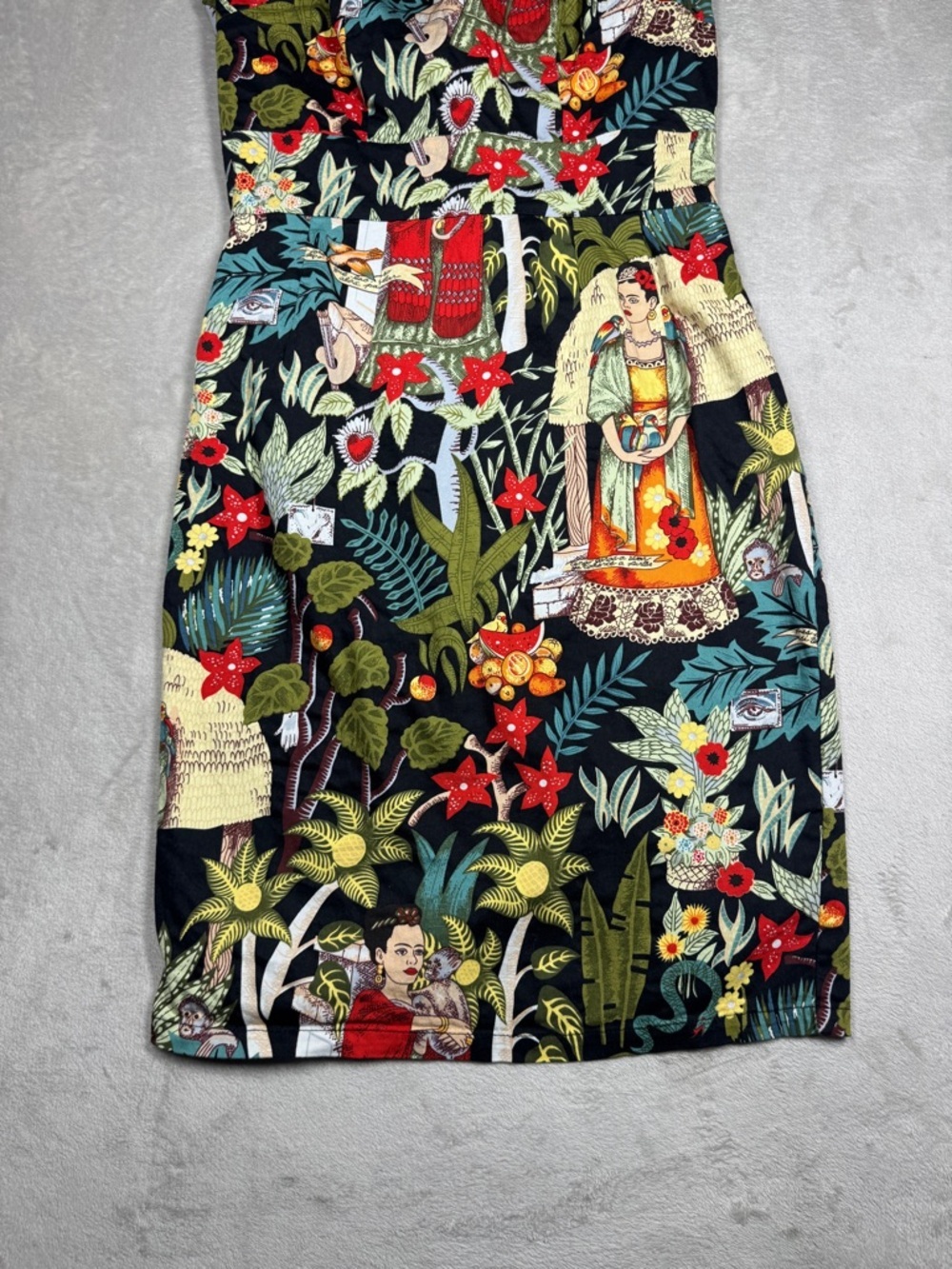 Grace Karin Frida Kahlo Tropical Floral Retro Rockabilly Black Red Dress Size S - Picture 4 of 16